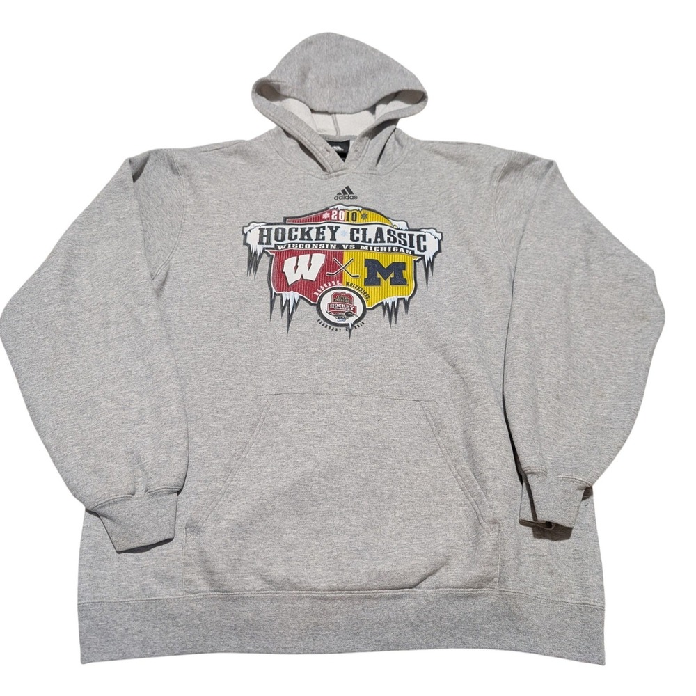 Adidas Hoodie Mens XL Grey 2010 Hockey Classic Wisconsin VS Michigan Graphic